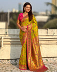 Mehendi Green Soft Brocade Tissue Paithani Silk Zari Woven Saree