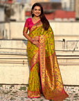Mehendi Green Soft Brocade Tissue Paithani Silk Zari Woven Saree