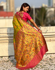 Mehendi Green Soft Brocade Tissue Paithani Silk Zari Woven Saree