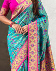 Blue Soft Brocade Tissue Paithani Silk Zari Woven Saree