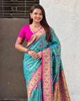 Blue Soft Brocade Tissue Paithani Silk Zari Woven Saree