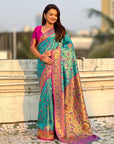 Blue Soft Brocade Tissue Paithani Silk Zari Woven Saree