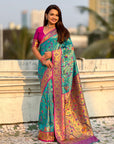 Blue Soft Brocade Tissue Paithani Silk Zari Woven Saree