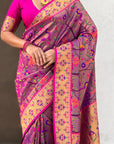Violet Soft Brocade Tissue Paithani Silk Zari Woven Saree