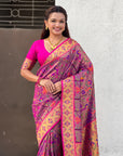 Violet Soft Brocade Tissue Paithani Silk Zari Woven Saree