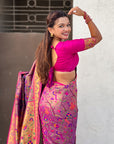 Violet Soft Brocade Tissue Paithani Silk Zari Woven Saree