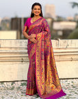 Violet Soft Brocade Tissue Paithani Silk Zari Woven Saree