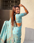 Blue Soft Silk Meenakari Madhubani Saree