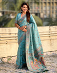 Blue Soft Silk Meenakari Madhubani Saree