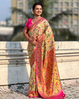 Cream Soft Brocade Tissue Paithani Silk Zari Woven Saree