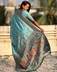 Blue Soft Silk Meenakari Madhubani Saree