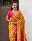 Yellow Soft Brocade Tissue Paithani Silk Zari Woven Saree