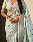 Sky Blue Soft Silk Meenakari Madhubani Saree