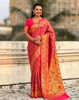Pink Soft Brocade Tissue Paithani Silk Zari Woven Saree