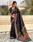 Black Soft Silk Meenakari Madhubani Saree