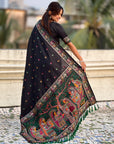 Black Soft Silk Meenakari Madhubani Saree