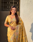 Light Yellow Soft Silk Meenakari Madhubani Saree