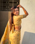 Light Yellow Soft Silk Meenakari Madhubani Saree