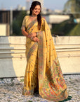 Light Yellow Soft Silk Meenakari Madhubani Saree