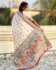White Soft Silk Meenakari Madhubani Saree