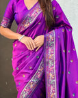 Purple Soft Silk Meenakari Madhubani Saree