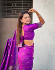 Purple Soft Silk Meenakari Madhubani Saree