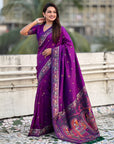 Purple Soft Silk Meenakari Madhubani Saree