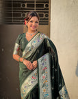 Bottle Green Soft Paithani Silk with Silver Zari Woven Saree