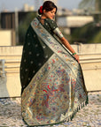 Bottle Green Soft Paithani Silk with Silver Zari Woven Saree