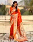Orange Soft Paithani Silk with Silver Zari Woven Saree