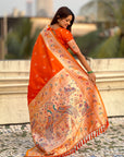 Orange Soft Paithani Silk with Silver Zari Woven Saree
