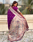 Purple Soft Paithani Silk with Silver Zari Woven Saree