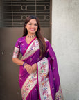 Purple Soft Paithani Silk with Silver Zari Woven Saree