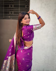 Purple Soft Paithani Silk with Silver Zari Woven Saree