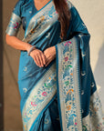 Dark Blue Soft Paithani Silk with Silver Zari Woven Saree