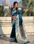 Dark Blue Soft Paithani Silk with Silver Zari Woven Saree