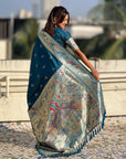 Dark Blue Soft Paithani Silk with Silver Zari Woven Saree