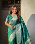 Peacock Blue Soft Paithani Silk with Silver Zari Woven Saree