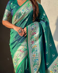 Peacock Blue Soft Paithani Silk with Silver Zari Woven Saree