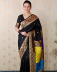 Black Premium Silk with Zari Work & Rangoli Pallu