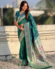 Peacock Blue Soft Paithani Silk with Silver Zari Woven Saree
