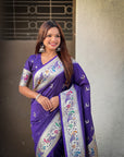 Violet Soft Paithani Silk with Silver Zari Woven Saree