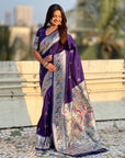 Violet Soft Paithani Silk with Silver Zari Woven Saree