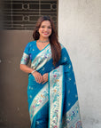Rama Blue Soft Paithani Silk with Silver Zari Woven Saree