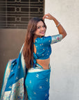 Rama Blue Soft Paithani Silk with Silver Zari Woven Saree
