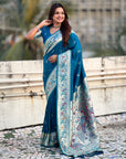 Rama Blue Soft Paithani Silk with Silver Zari Woven Saree