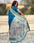 Rama Blue Soft Paithani Silk with Silver Zari Woven Saree