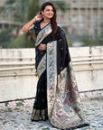 Black Soft Paithani Silk with Silver Zari Woven Saree