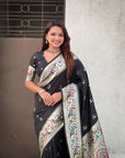 Black Soft Paithani Silk with Silver Zari Woven Saree