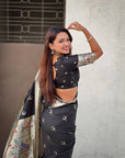 Black Soft Paithani Silk with Silver Zari Woven Saree